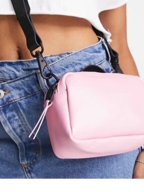 Rains Pink Mini Crossbody Camera Bag with Black Strap